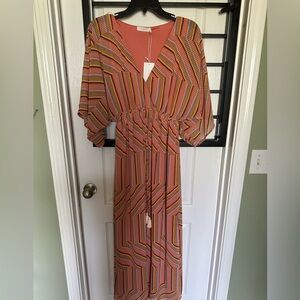LUSH Striped V-Neck Maxi Multicolor Dress Small cottage ore
